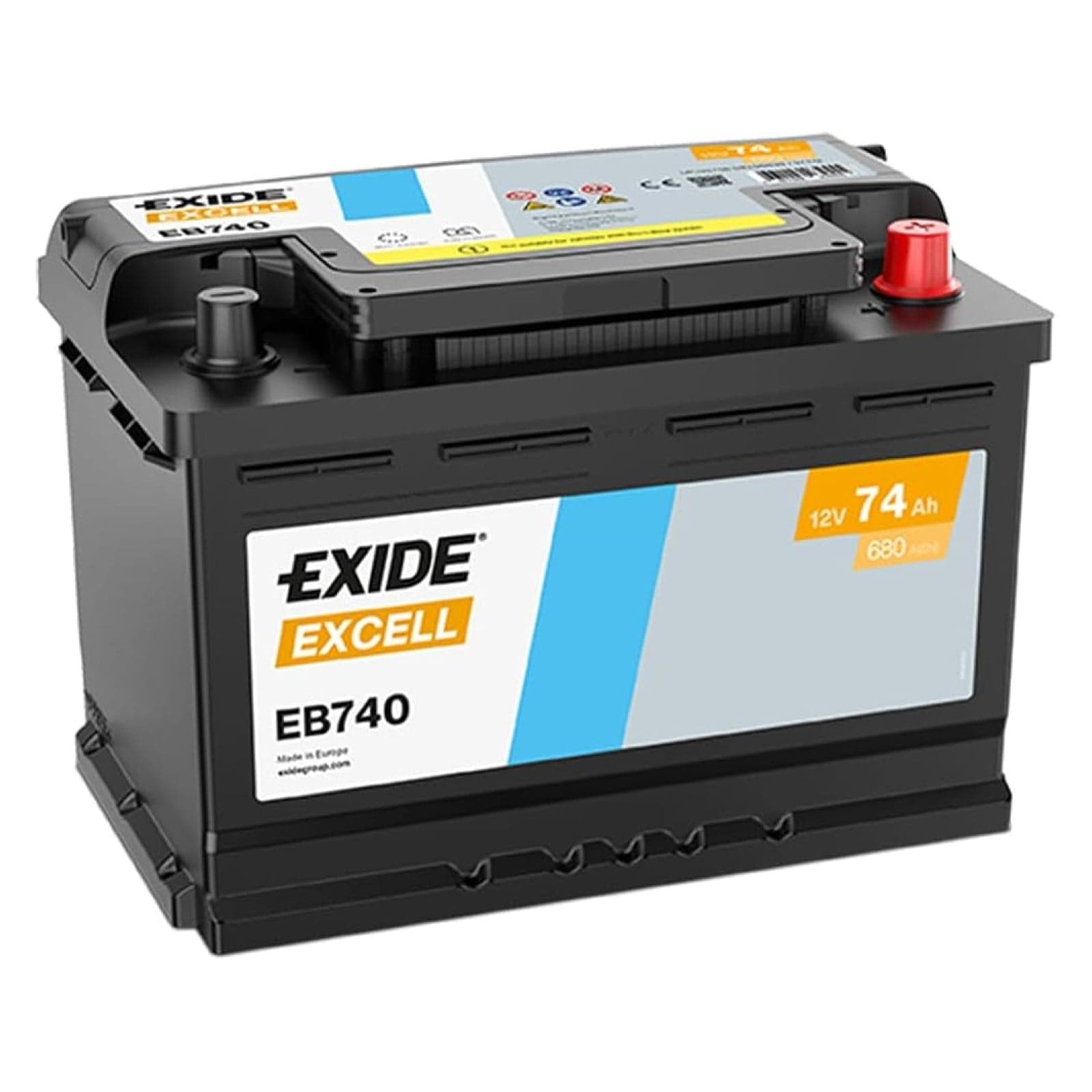 EXIDE EB740 Batterie auto plomb-acide 12V 74Ah 680A droite 278x175x190 mm