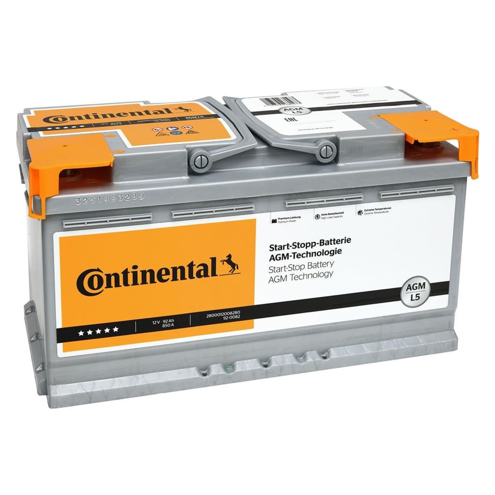 CONTINENTAL Autobatterie AGM 12V 92Ah 850A rechts 353x175x190 mm