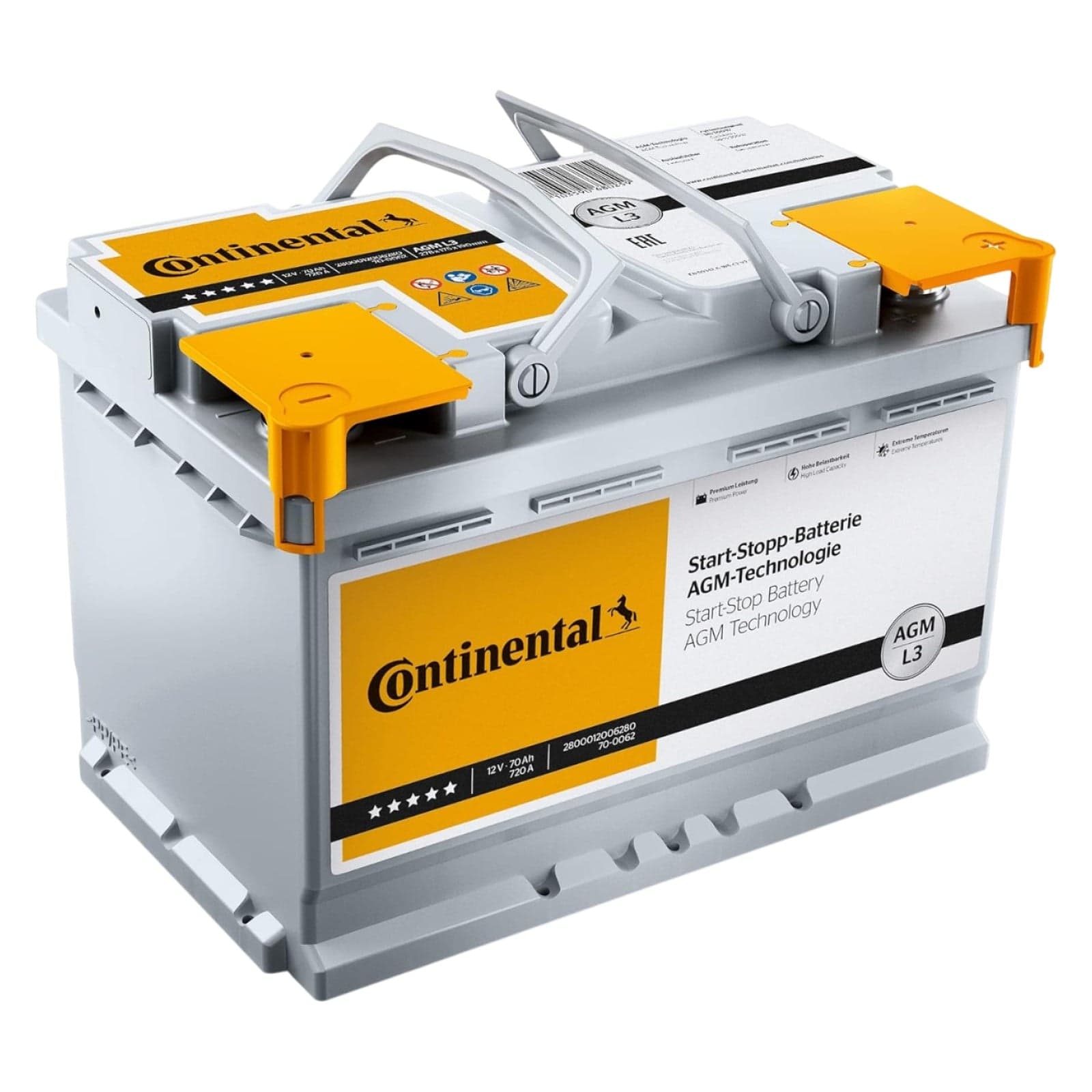 CONTINENTAL 2800012006280 Batterie auto AGM 12V 70Ah 720A droite 278x175x190 mm