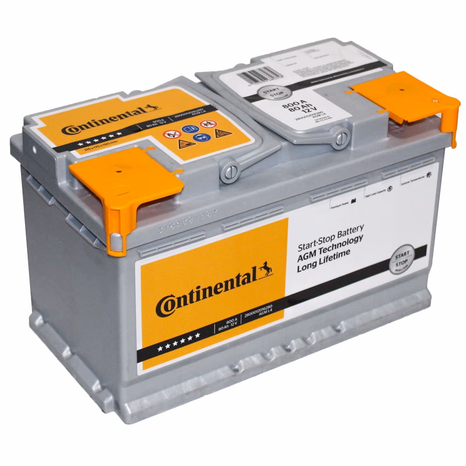 CONTINENTAL Autobatterie AGM 12V 80Ah 800A rechts 315x175x190 mm