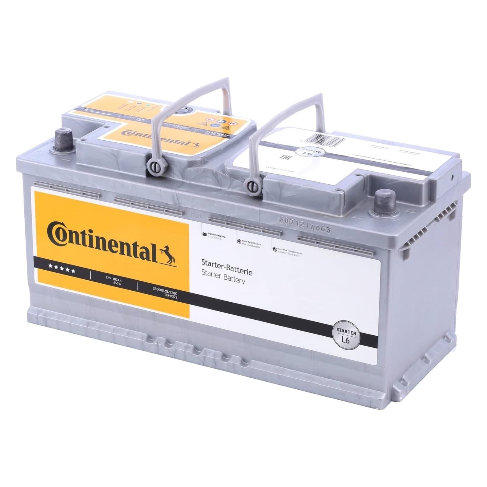 CONTINENTAL L6 Batterie auto plomb-acide 12V 110Ah 950A droite 395x175x190 mm