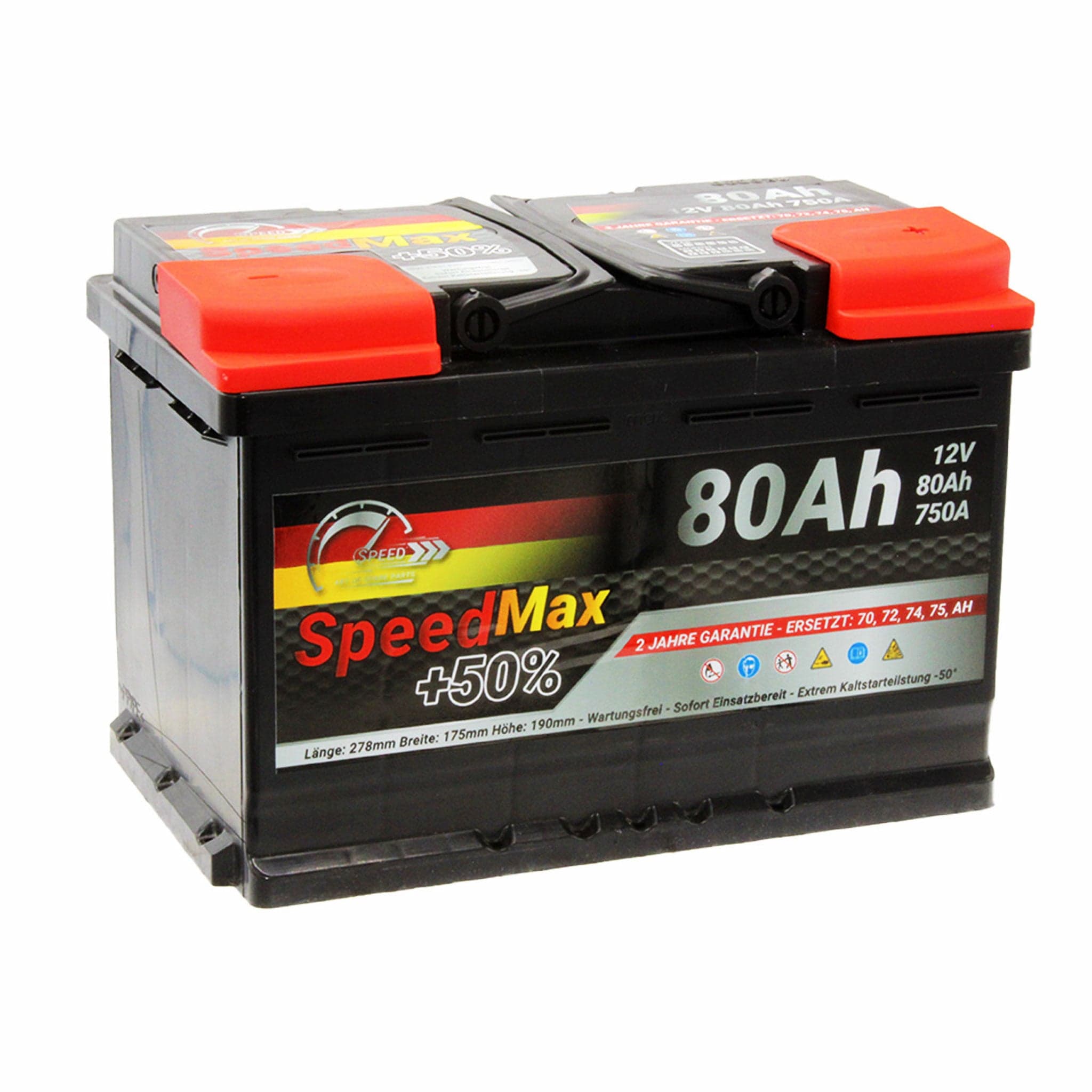 SPEED 7906126 Batterie +50% plomb-acide 12V 80Ah 750A droite 278x175x190 mm