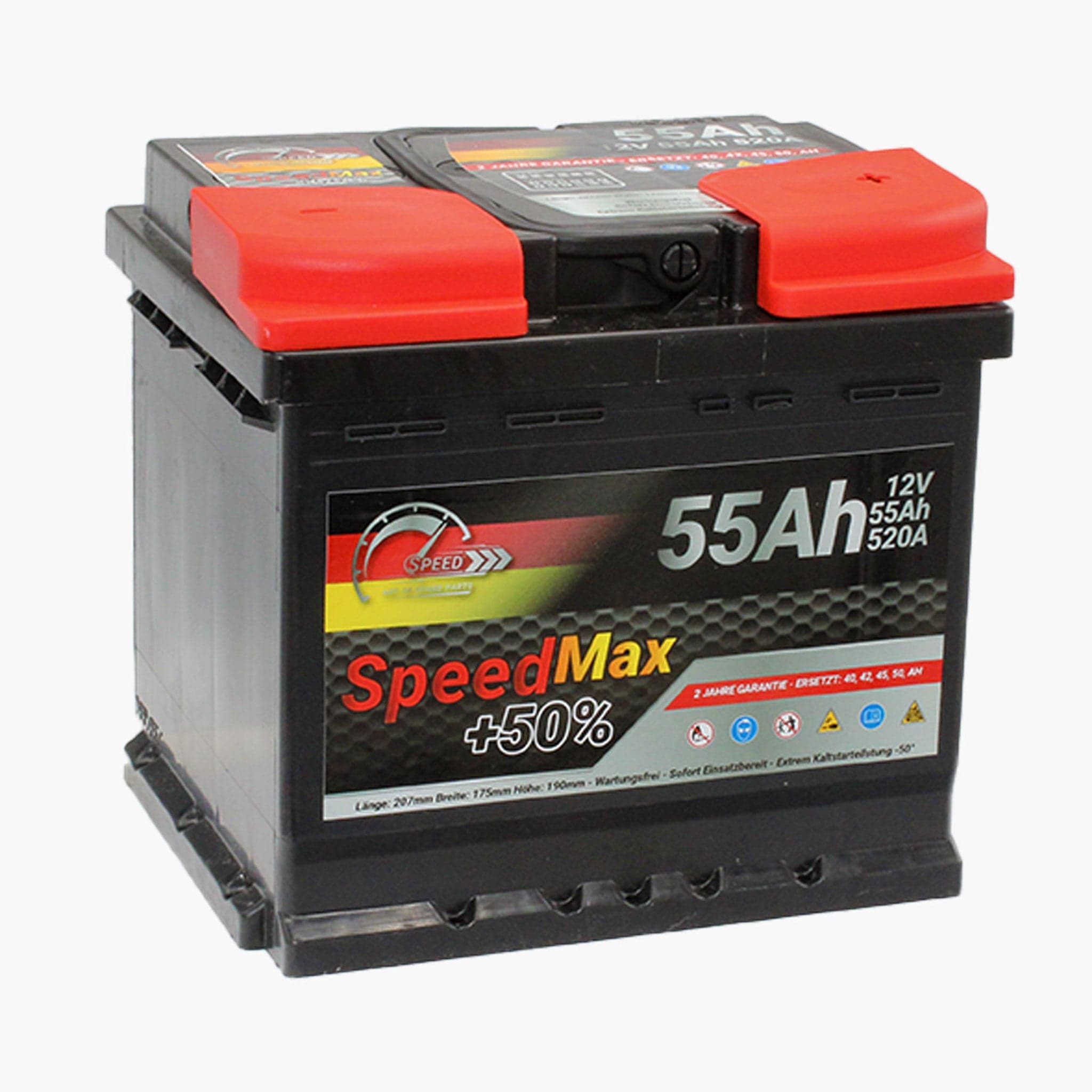SPEED MAX Autobatterie +50% Blei-Säure 12V 55Ah 520A rechts 207x175x190 mm