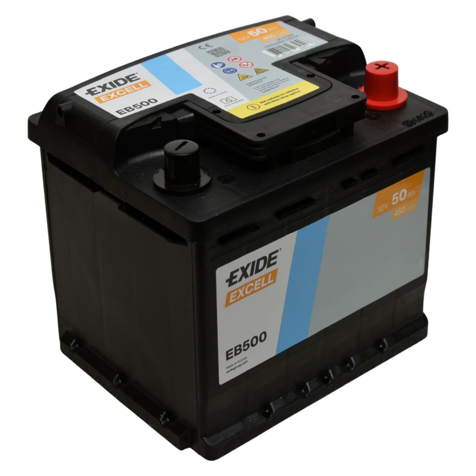 EXIDE Excell EB500 Batterie auto plomb-acide 12V 50Ah 450A droite 207x175x190 mm