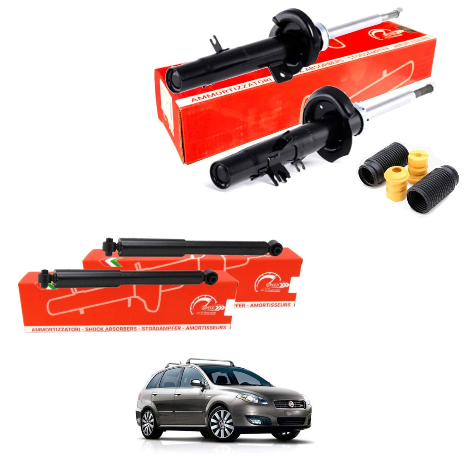 Stoßdämpferset Vorne und Hinten mit Puffern Speed Fiat Croma