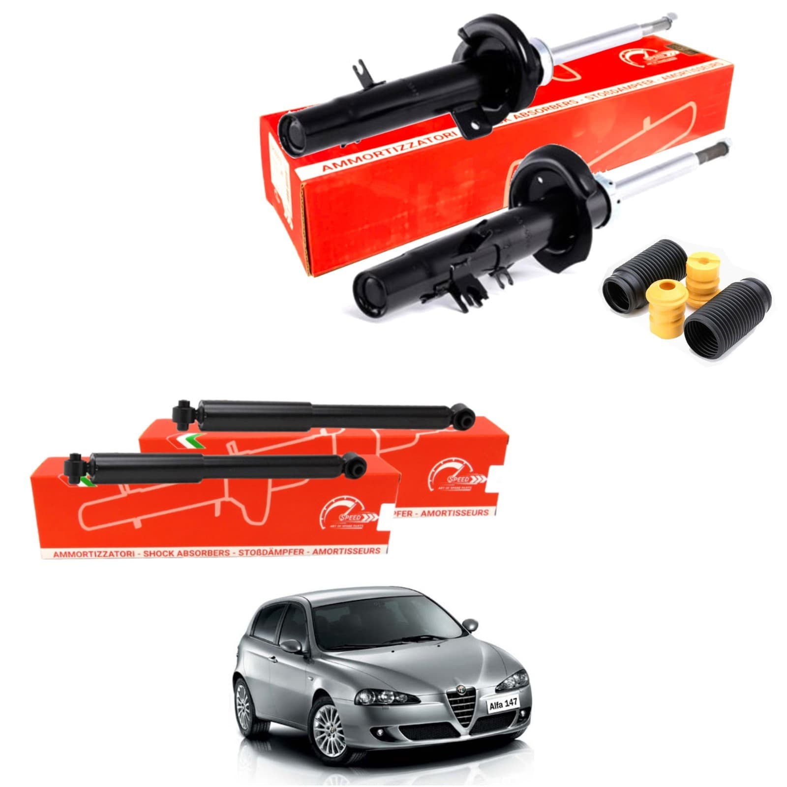 Stoßdämpfer-Set Vorne und Hinten mit Anschlagpuffern Speed Alfa 147