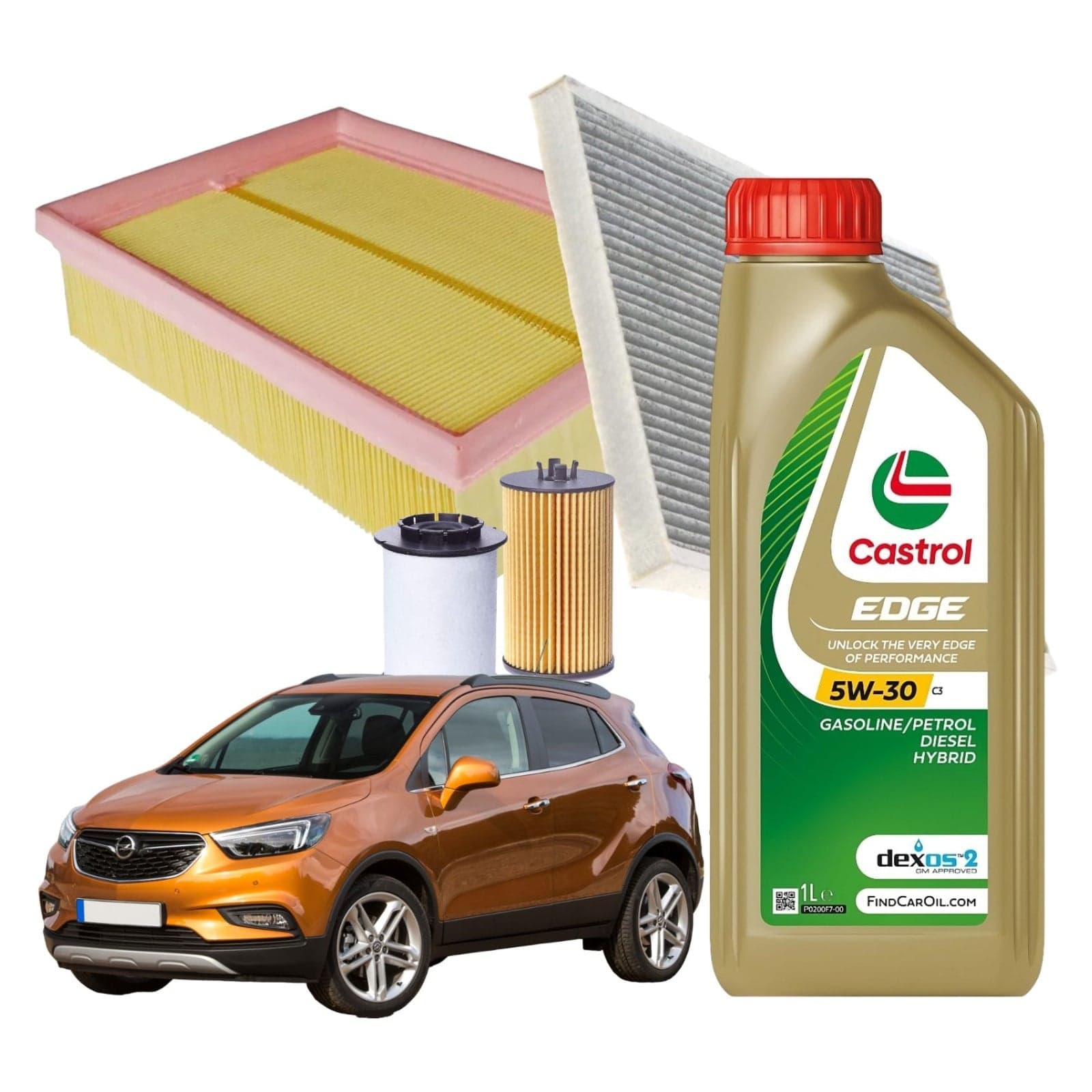 Kit Tagliando Opel Mokka X 5 LT Olio Castrol Edge 5w30 C3 e Filtri di Ricambio
