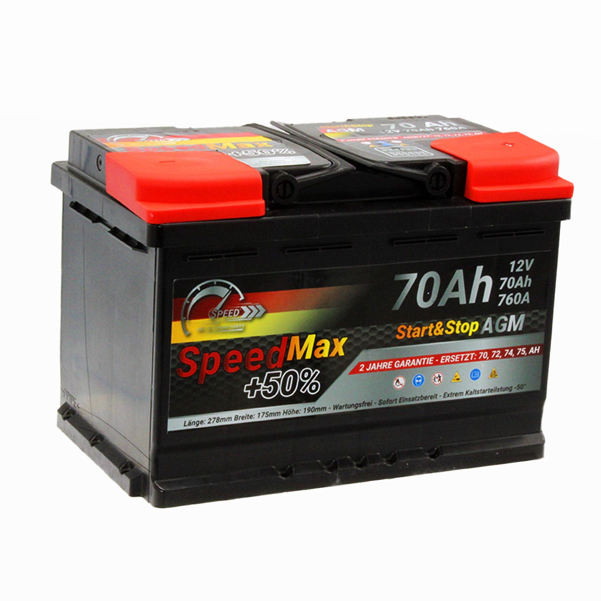 SPEED MAX Autobatterie +50% AGM 12V 70Ah 760A rechts 278x175x190 mm L370AGMMAX