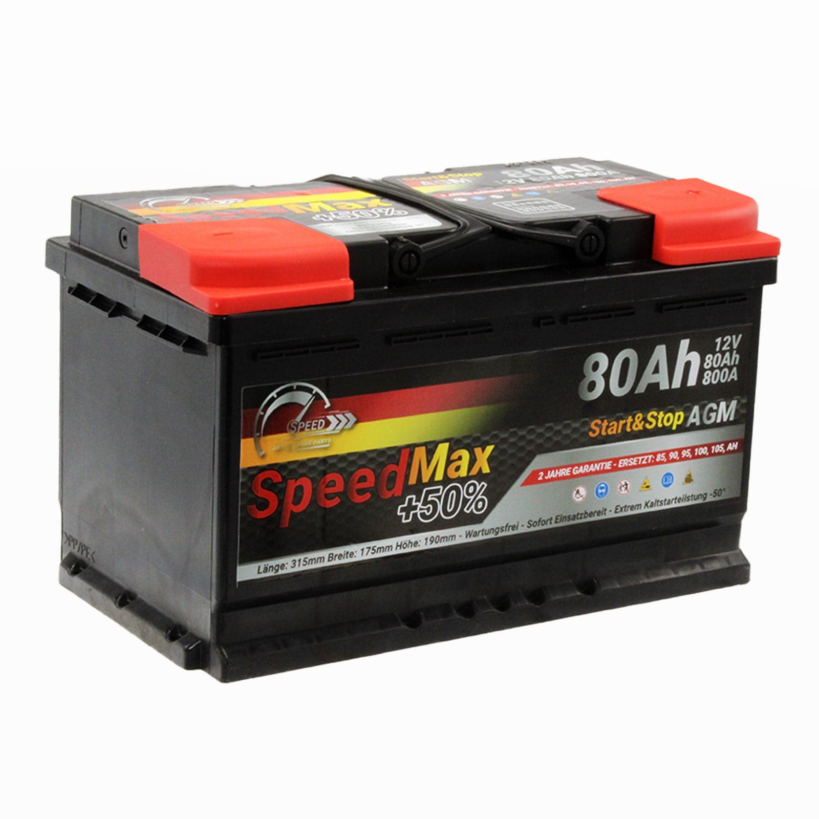SPEED L480AGMMAX Batterie +50% de démarrage AGM 12V 80Ah 800A droite 315x175x190 mm