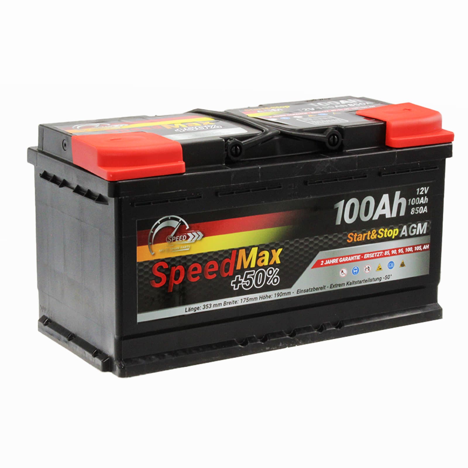 SPEED MAX Autobatterie +50% AGM 12V 100Ah 850A rechts 353x175x190 mm L5100AGMMAX