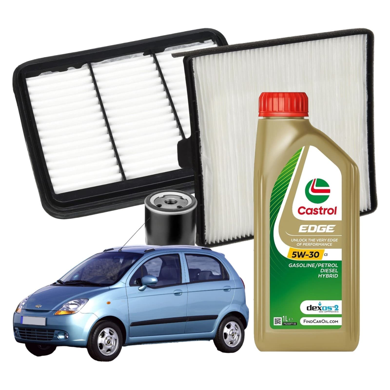 Kit Tagliando Chevrolet Matiz 3l Castrol 5W30 C3 Filtri Aria Olio e Abitacolo