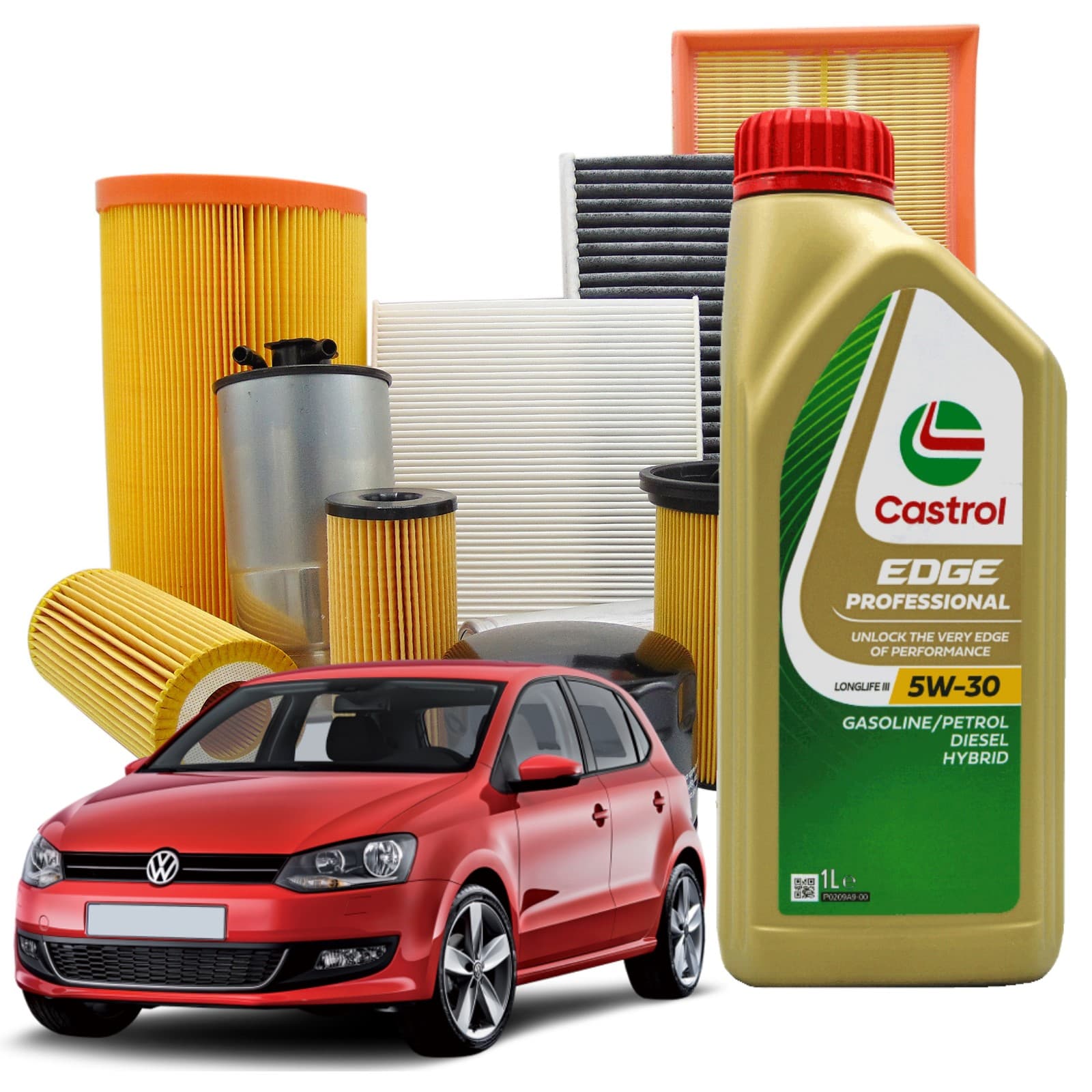 Kit Tagliando 5l Olio Castrol Edge Professional Longlife III 5w30 Per Vw Polo