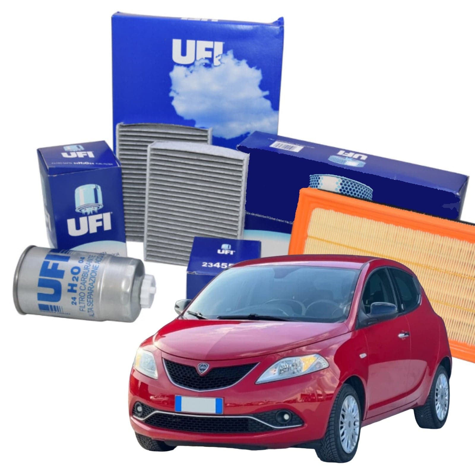 Kit Tagliando Ufi per Lancia Ypsilon Filtro Aria Olio e Abitacolo