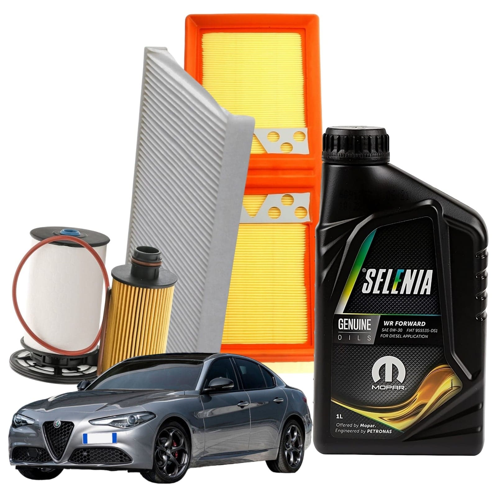 Kit Tagliando 4 Litri Olio Motore Selenia Wr Forward 0w30 per Alfa Romeo Giulia