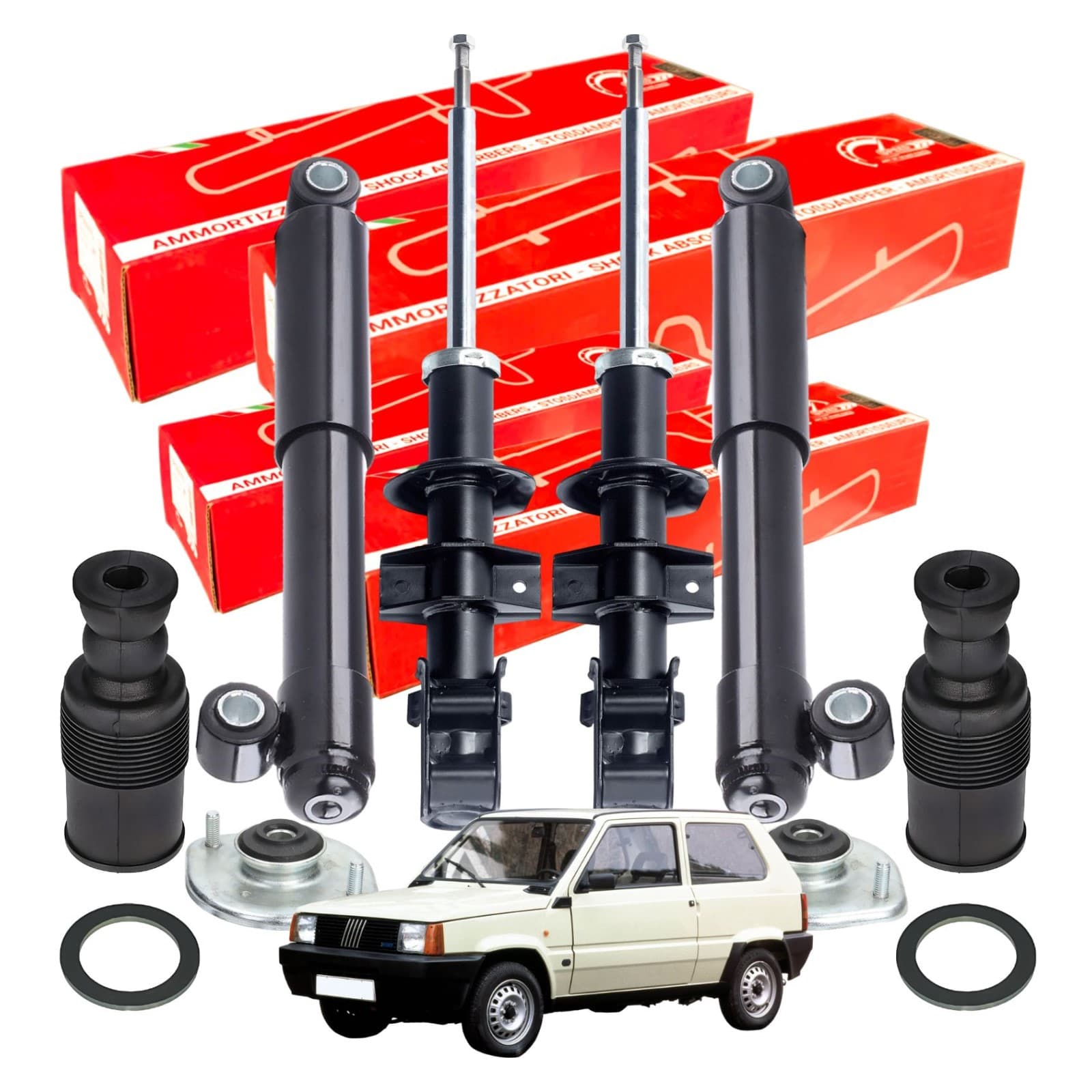 Kit Ammortizzatori Speed Anteriori Posteriori Parapolvere e Supporti Fiat Panda
