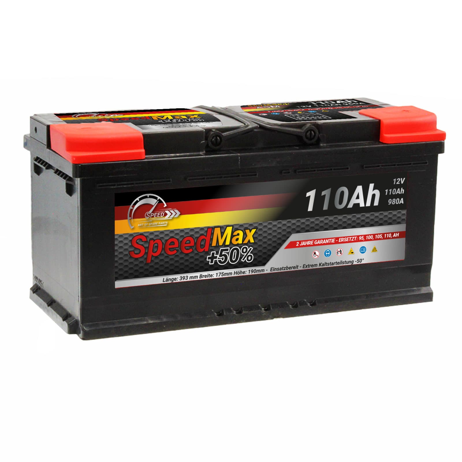 SPEED L6110MAX Batterie +50% plomb-acide 12V 110Ah 980A droite 393x175x190 mm