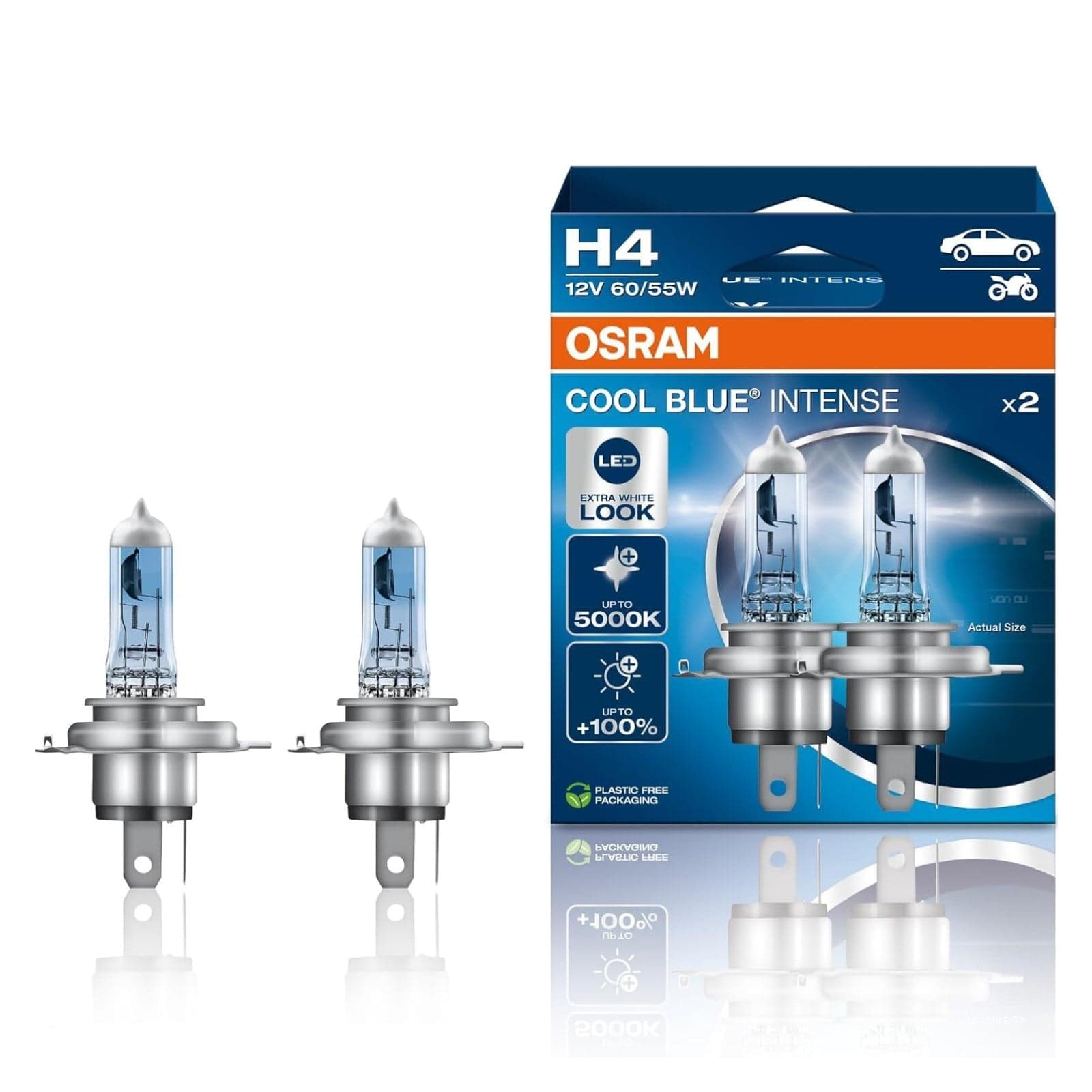 OSRAM H4 halogène COOL BLUE INTENSE lot de 2 12V 60/55W, ampoule auto pour phare véhicule