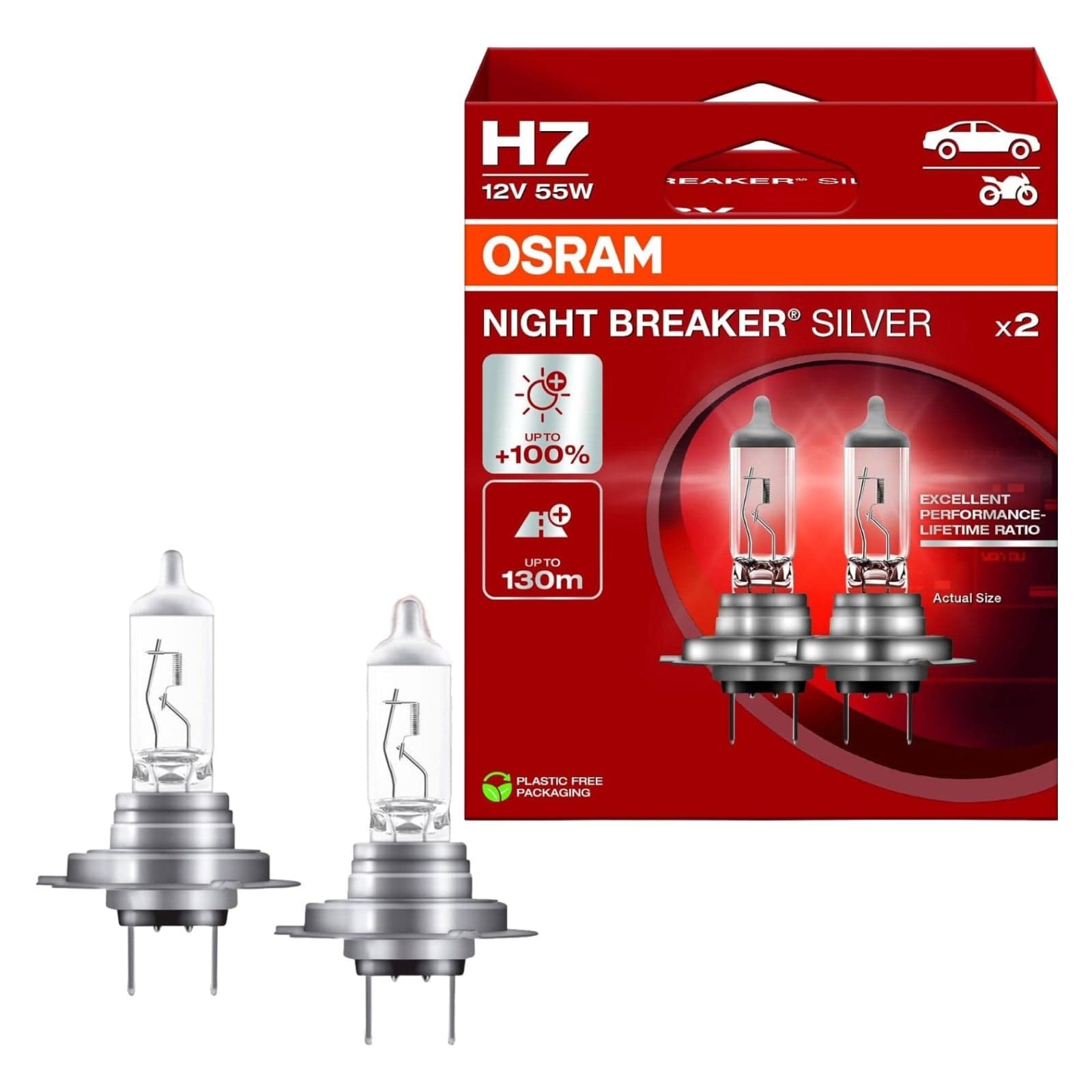 OSRAM NIGHT BREAKER H7 Halogenlampe 12 V 55 W 2 Stück 64210NBS-2HB