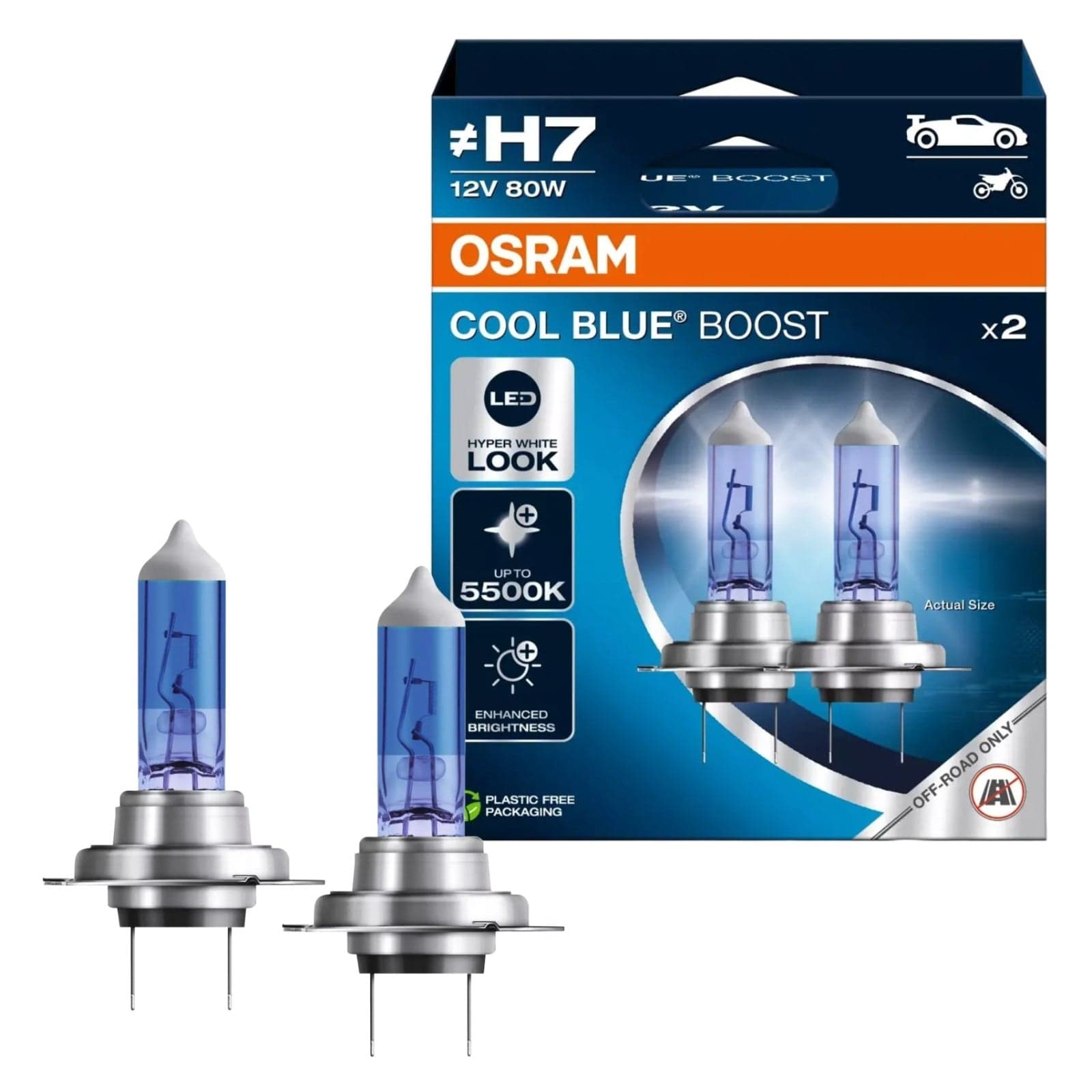 OSRAM COOL BLUE BOOST H7 Lampade alogene iperbianche 5500K per uso fuoristrada