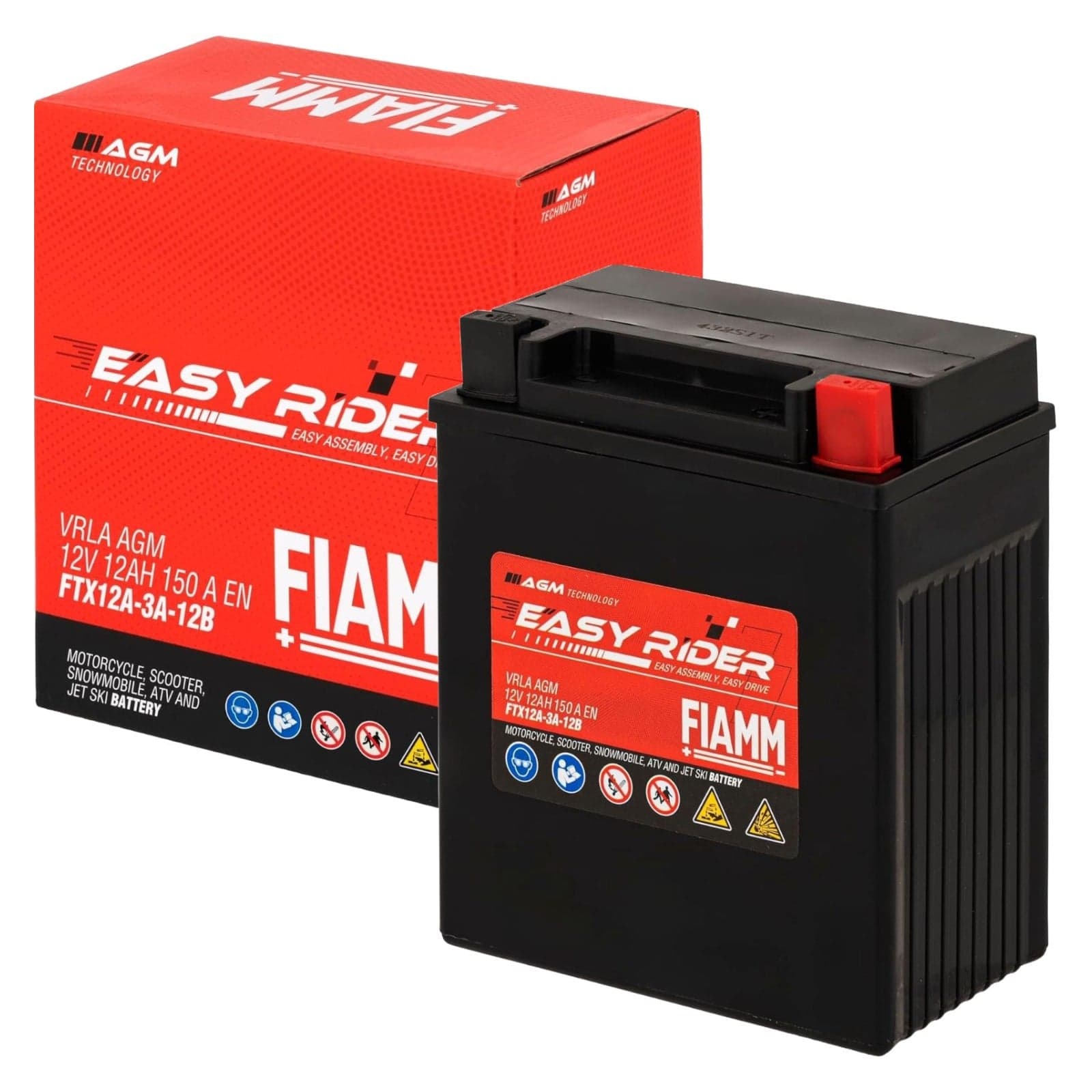 FIAMM Easy Rider 7907531 Batterie moto AGM 12V 12Ah 150A droite 136x81x158 mm