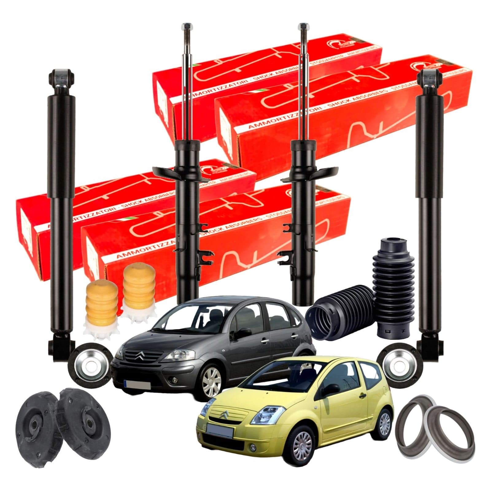 Kit completo 4 ammortizzatori accessori Citroën C2 C3 Speed tamponi e supporti