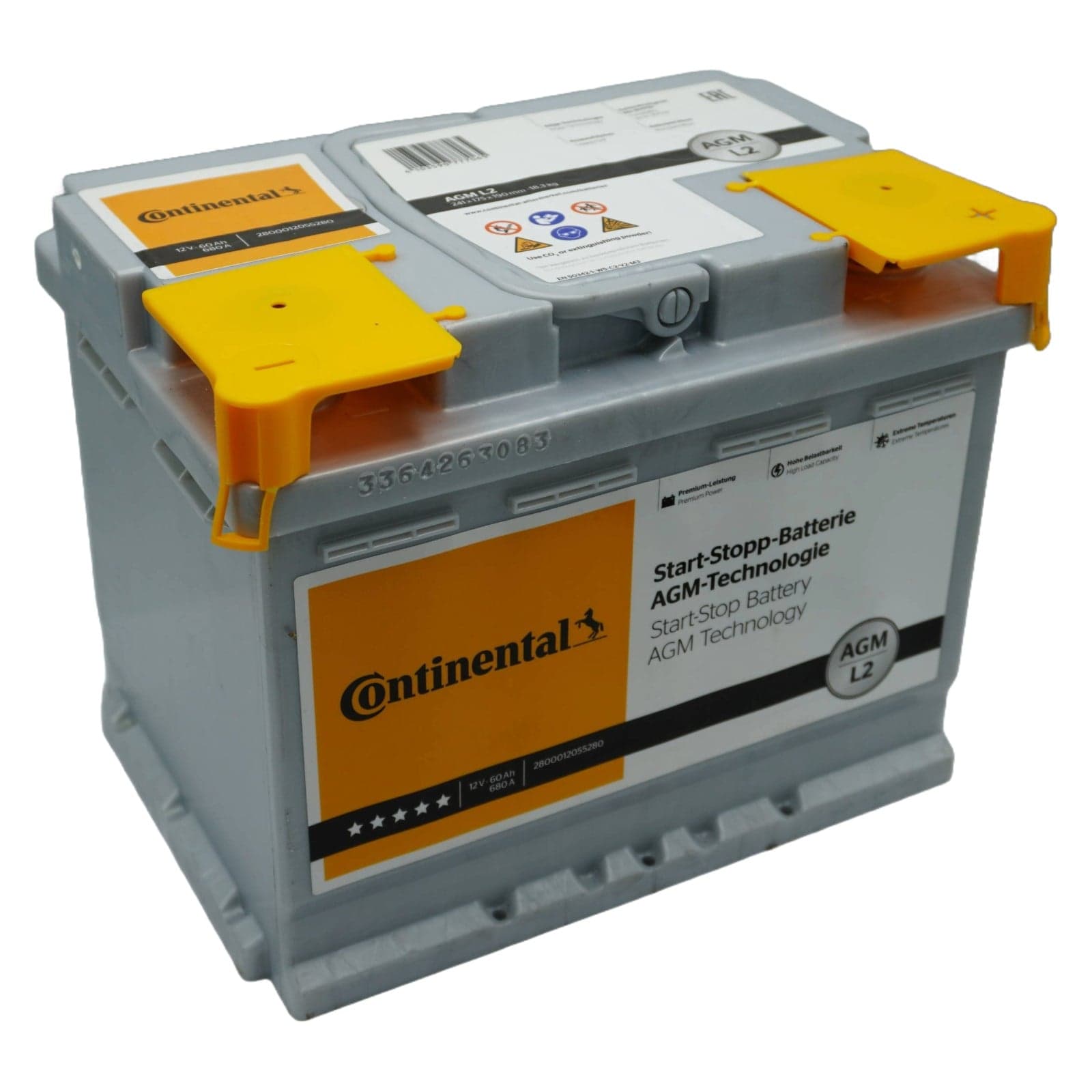 CONTINENTAL L2 Autobatterie AGM 12V 60Ah 680A rechts 241x175x190 mm