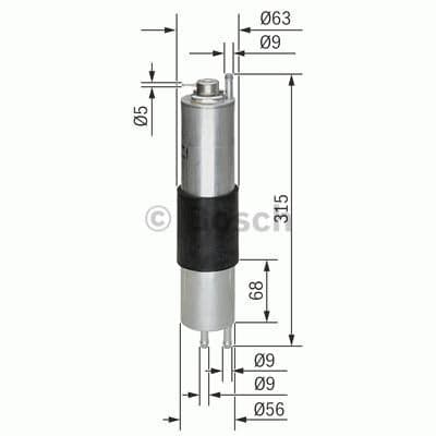 BOSCH filtre à carburant 0450905952 en ligne diamètre 63 hauteur 318 mm