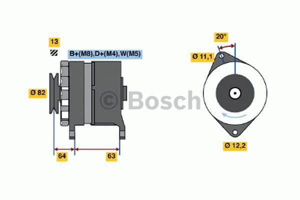 BOSCH 0986039130 alternateur 28 V 55 A avec poulie diamètre poulie 82 mm