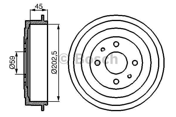 BOSCH 0986477109 Tambour de frein 203,2 mm 4 trous entraxe 98 mm arrière