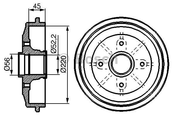 BOSCH 0986477151 Bremstrommel Hinterachse Trommelinnendurchmesser 203 mm Bohrungszahl 4