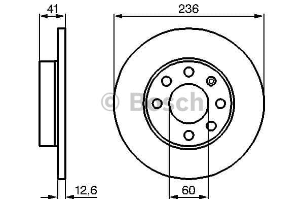 BOSCH disque de frein 0986478081 plein diamètre 236 épaisseur 12,6 mm 4 trous