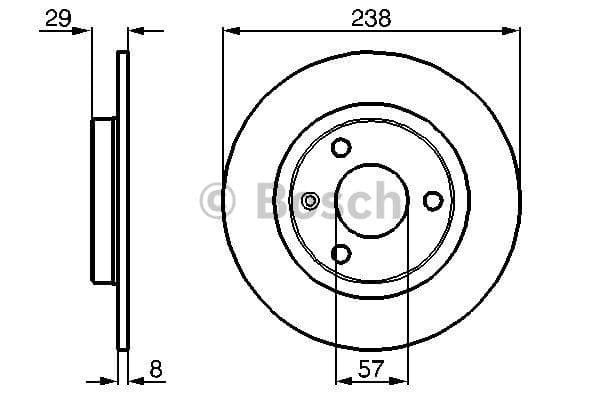 BOSCH Bremsscheibe 0986478246 voll Durchmesser 238 Stärke 8 mm 3 Bohrungen