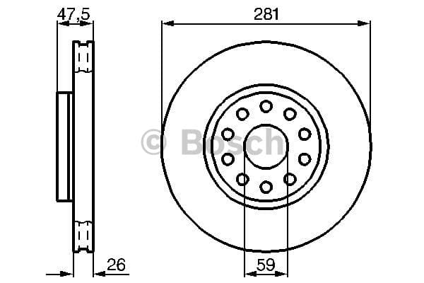 BOSCH Bremsscheibe 0986478460 belüftet Durchmesser 280,8 Stärke 26 mm 10 Bohrungen