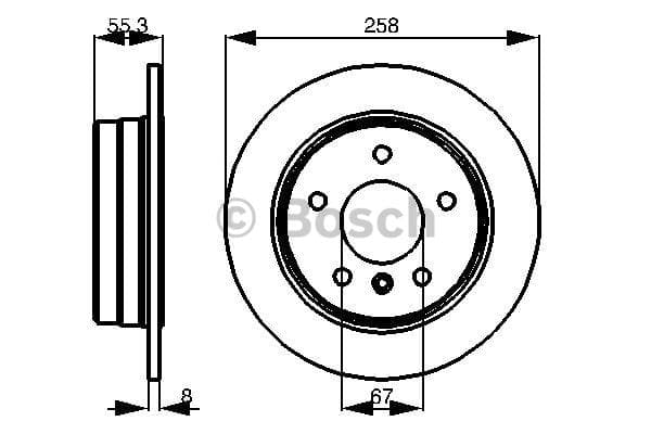 BOSCH disque de frein 0986478475 plein diamètre 258 épaisseur 8 mm 5 trous