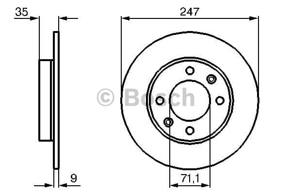 BOSCH disque de frein 0986478608 plein diamètre 246,7 épaisseur 9 mm 4 trous