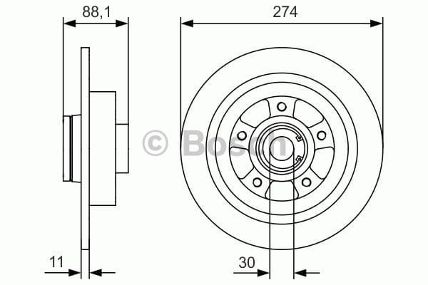BOSCH Bremsscheibe 0986479009 voll Durchmesser 274 Stärke 11 mm 5 Bohrungen