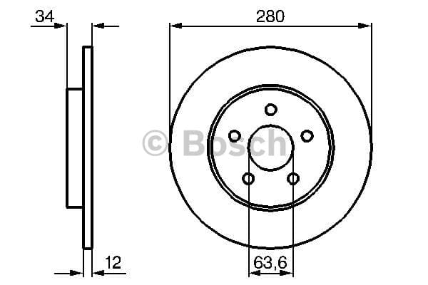 BOSCH Bremsscheibe 0986479068 voll Durchmesser 280 Stärke 12 mm 5 Bohrungen