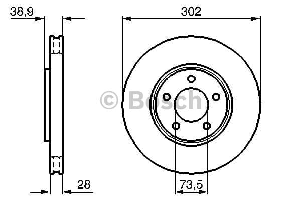 BOSCH disque de frein 0986479117 ventilé diamètre 302 épaisseur 28 mm 5 trous