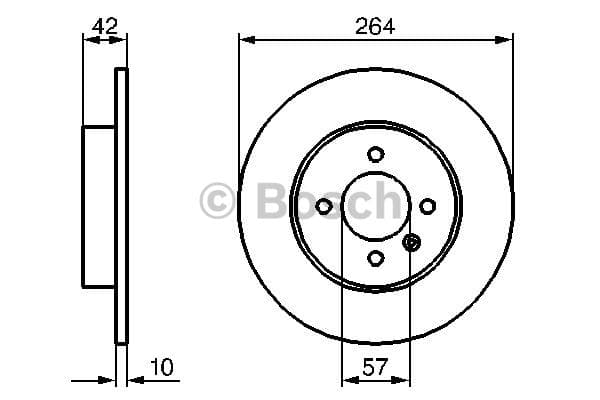 BOSCH disque de frein 0986479191 plein diamètre 264 épaisseur 10 mm 4 trous