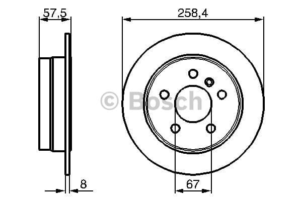 BOSCH Bremsscheibe 0986479235 voll Durchmesser 258 Stärke 8 mm 5 Bohrungen