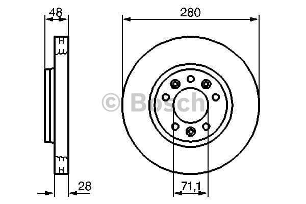 BOSCH Bremsscheibe 0986479266 belüftet Durchmesser 279,7 Stärke 28 mm 5 Bohrungen