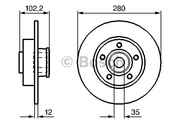 BOSCH disque de frein 0986479271 plein diamètre 280 épaisseur 12 mm 5 trous