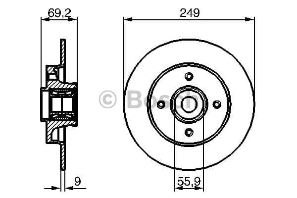 BOSCH Bremsscheibe 0986479275 voll Durchmesser 249 Stärke 9 mm 4 Bohrungen