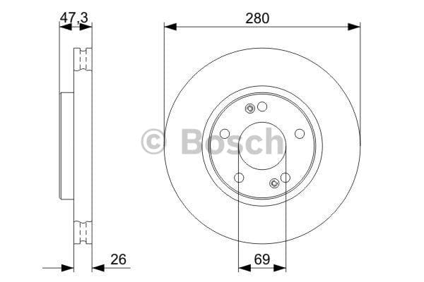 BOSCH disque de frein 0986479368 ventilé diamètre 280 épaisseur 26 mm 5 trous