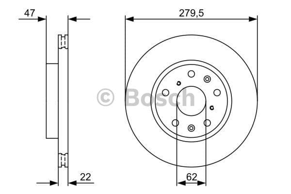 BOSCH disque de frein 0986479403 ventilé diamètre 280 épaisseur 22 mm 5 trous