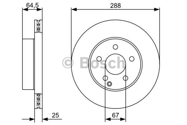 BOSCH disque de frein 0986479406 ventilé diamètre 288 épaisseur 25 mm 5 trous