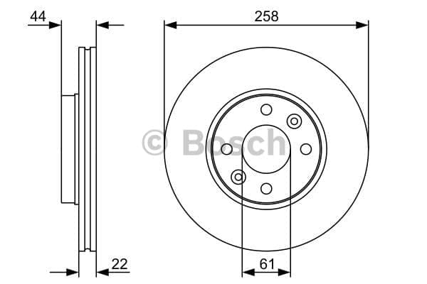 BOSCH disque de frein 0986479556 ventilé diamètre 258 épaisseur 22 mm 4 trous