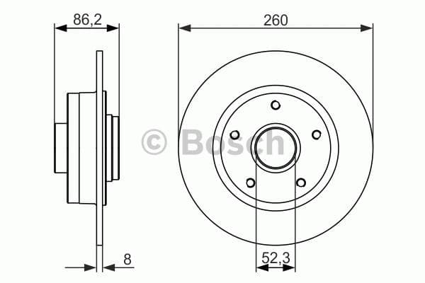 BOSCH Bremsscheibe 0986479684 voll Durchmesser 259,8 Stärke 8 mm 5 Bohrungen
