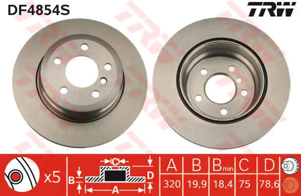 TRW disque de frein DF4854S ventilé diamètre 320 épaisseur 20 mm 5 trous