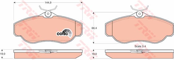 TRW plaquettes de frein GDB1156 144,9x66,4 épaisseur 19 mm prévu témoin